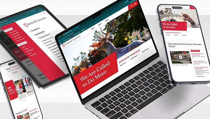 A laptop, tablet, and smartphone display the new website, illustrating its compatibility and modern design across platforms.