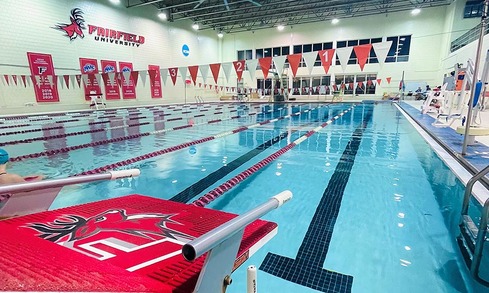 Indoor pool with multiple lanes at Fairfield University.